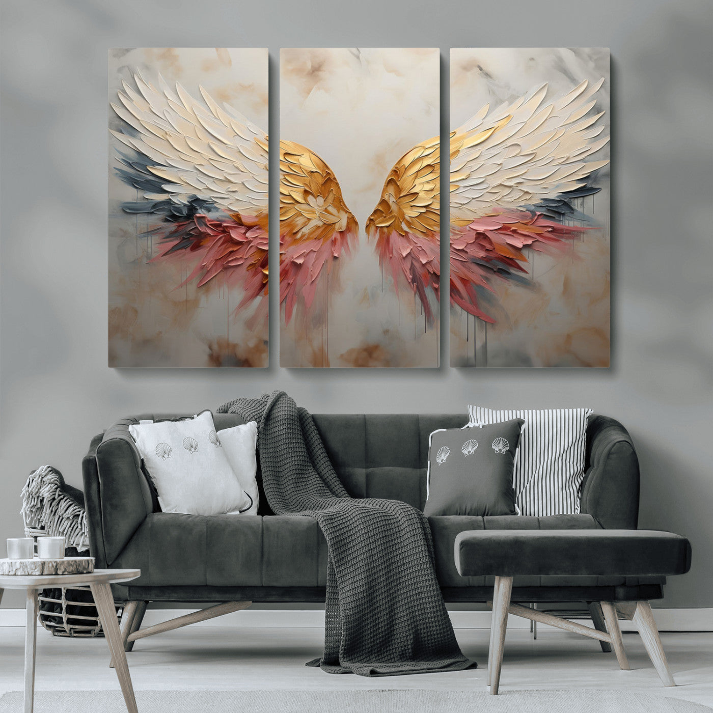 10697-MGV-CV-36X24-Golden Angel Wings Wall Art Canvas Print – Stunning Abstract Winged Art for Elegant Home Decor –