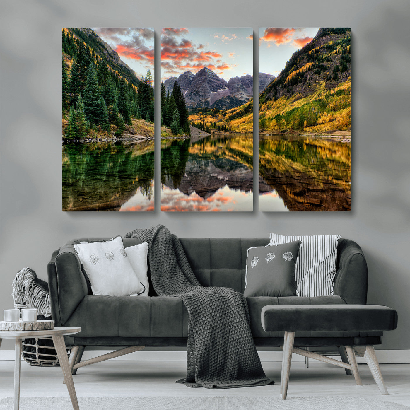 14376-MGV-CV-36X24-Maroon Bells Wall Art - Scenic Canvas Print of Maroon Bells in Autumn for Elegant Home or Office