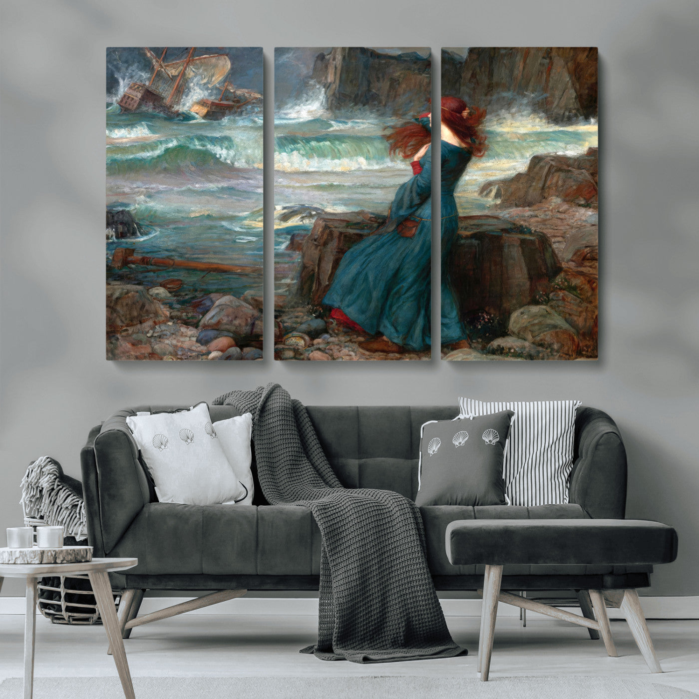 -Miranda by the Shore Wall Art Canvas Print – Tempest Scene Ocean Storm – Ready to Hang