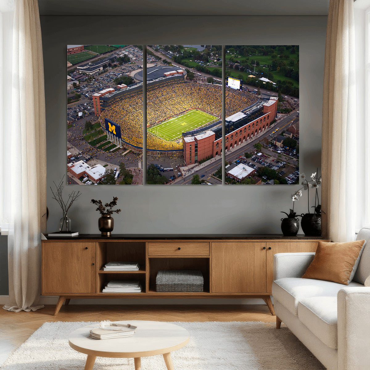 95248-PAN-FL-20X10 - University of Michigan Wolverines Football Team Print - Ann Arbor Michigan Stadium Wall Art Canvas