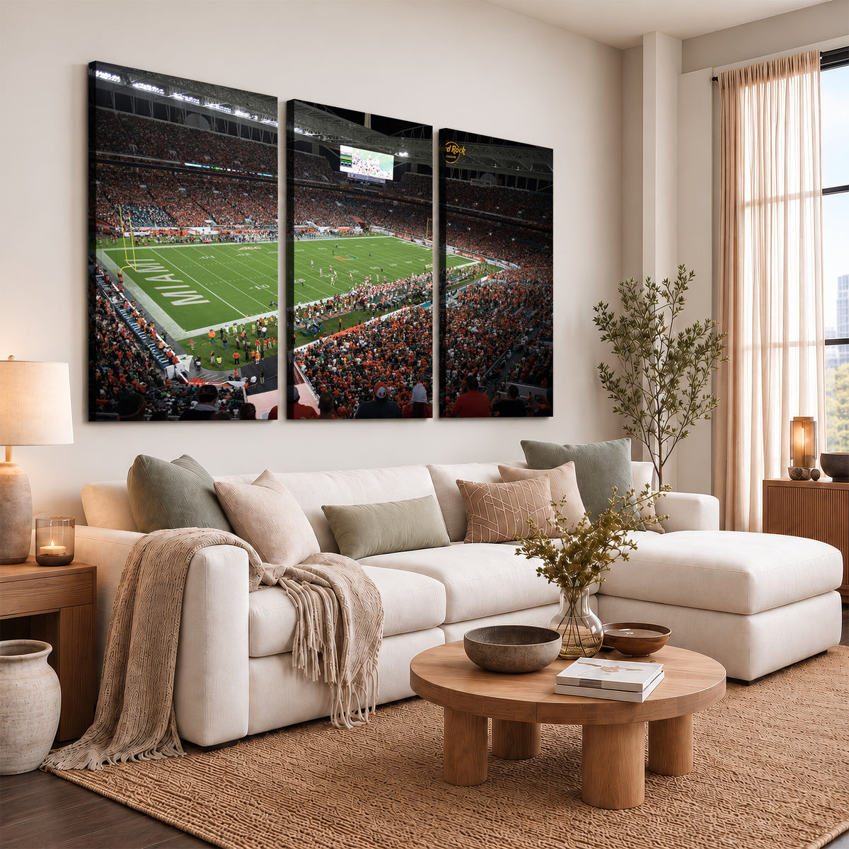 33698-PAN-FL-20X10 - Miami Hurricanes Football Team Print Canvas- Miami Hard Rock Stadium Wall Art Canvas Print
