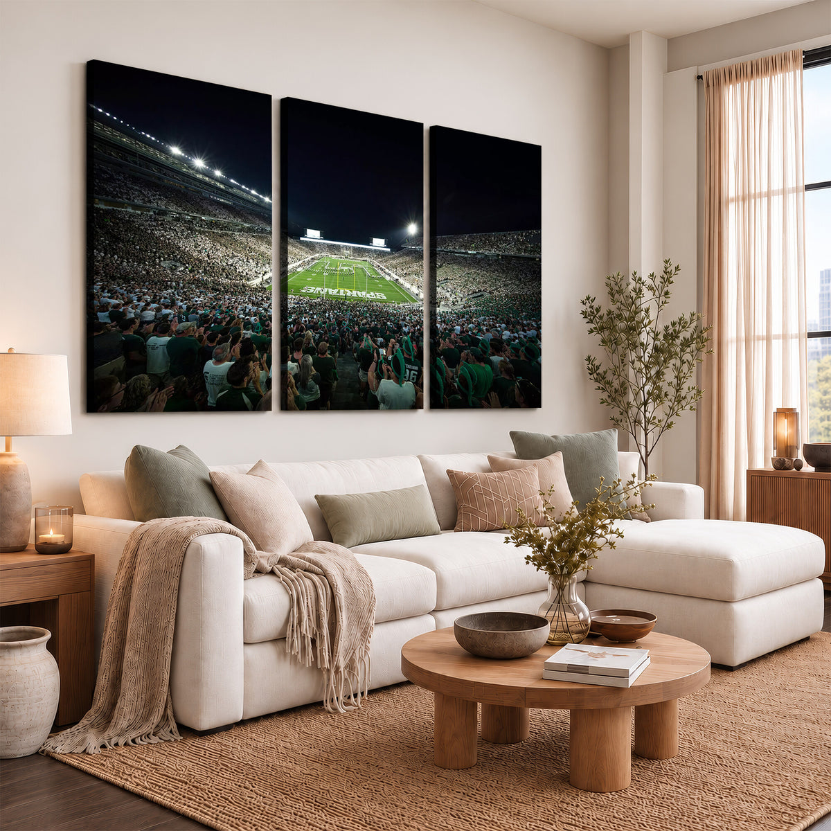 57523-PAN-FL-20X10 - Framed Michigan State Spartans Football Team Print - East Lansing Spartan Stadium Wall Art Canvas