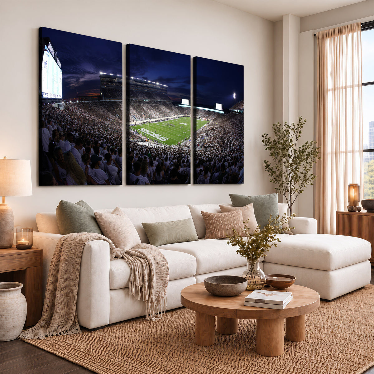 75193-PAN-FL-20X10 - Michigan State Spartans Canvas, Framed Football Team Print - East Lansing Spartan Stadium Wall Art