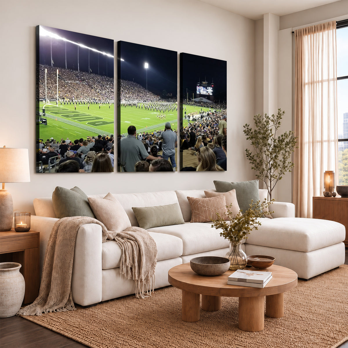 56796-PAN-FL-20X10 - Purdue University Boilermakers Football Team Print - West Lafayette Ross-Ade Stadium Wall Art Canvas