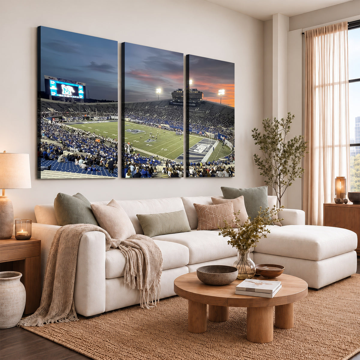 64409-PAN-FL-20X10 - Memphis Tigers Football Team Print - Memphis Simmons Bank Liberty Stadium Wall Art Canvas Print