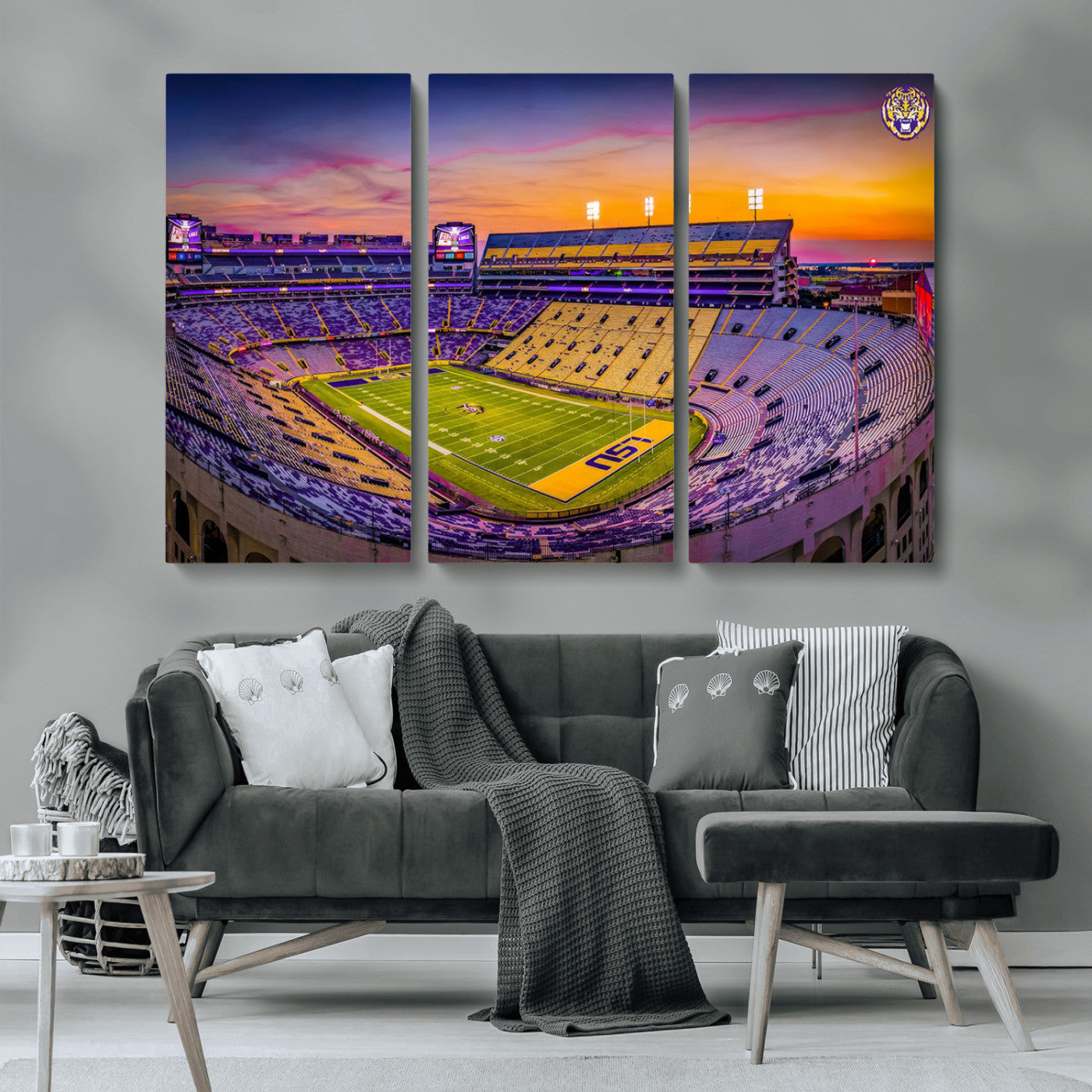 93538-MGV-CV-36X24-The Louisiana State University Tigers Football Team Print - Baton Rouge Tiger Stadium Wall Art