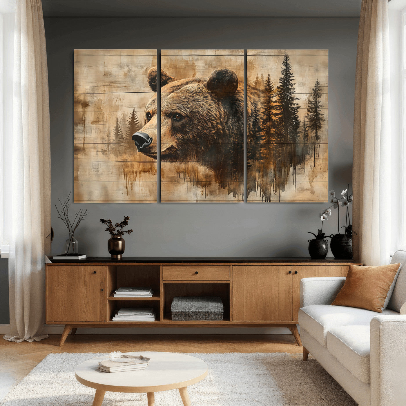 48378-MGV-CV-36X24 - Rustic Grizzly Bear Wall Art, Abstract Grizzly 399 Bear Wall Art Canvas Print - Woodland Wildlife