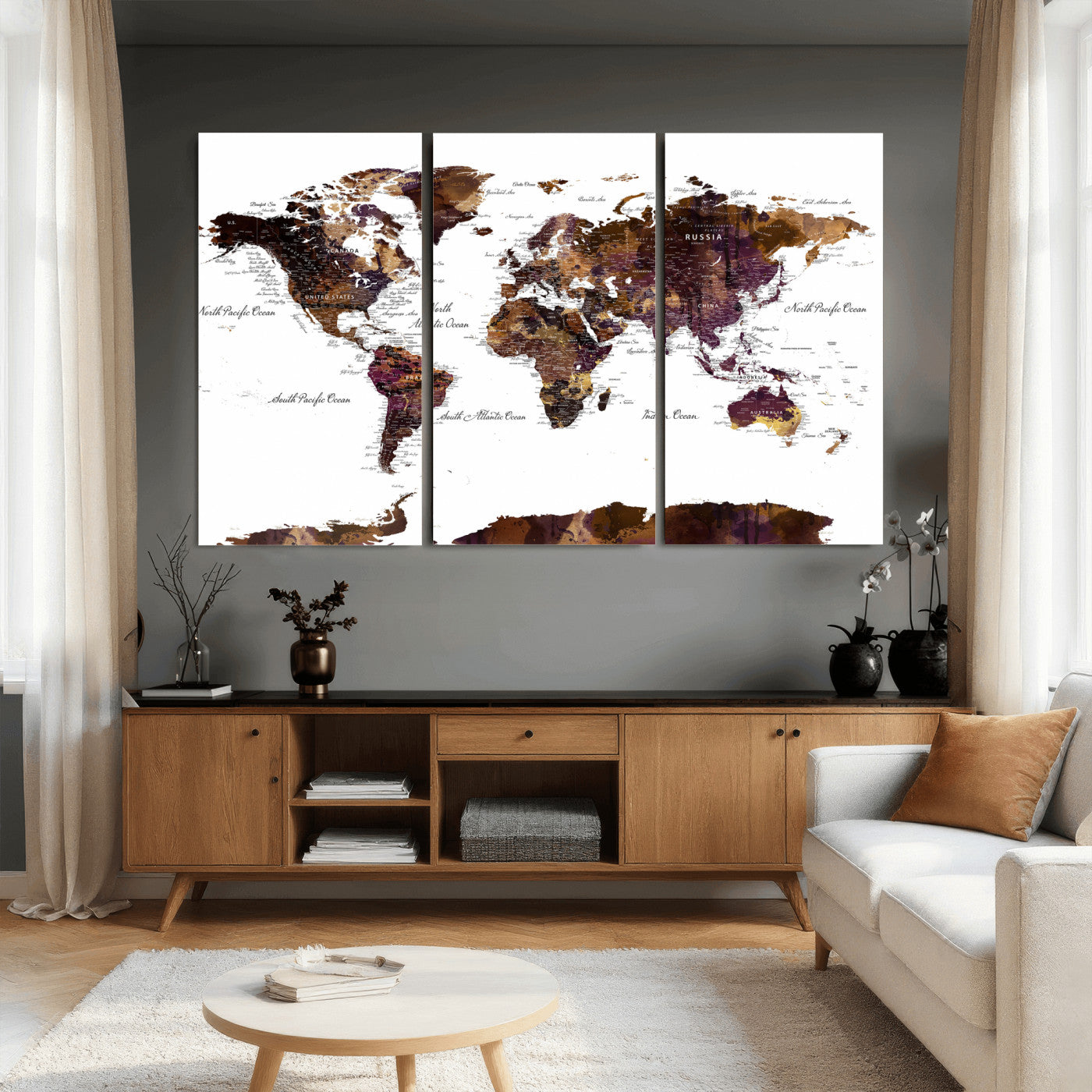 50611-MGV-CV-36X24 - Push Pin World Map Canvas Print – Framed Wall Art for Couples to Track Their Travels – Anniversary