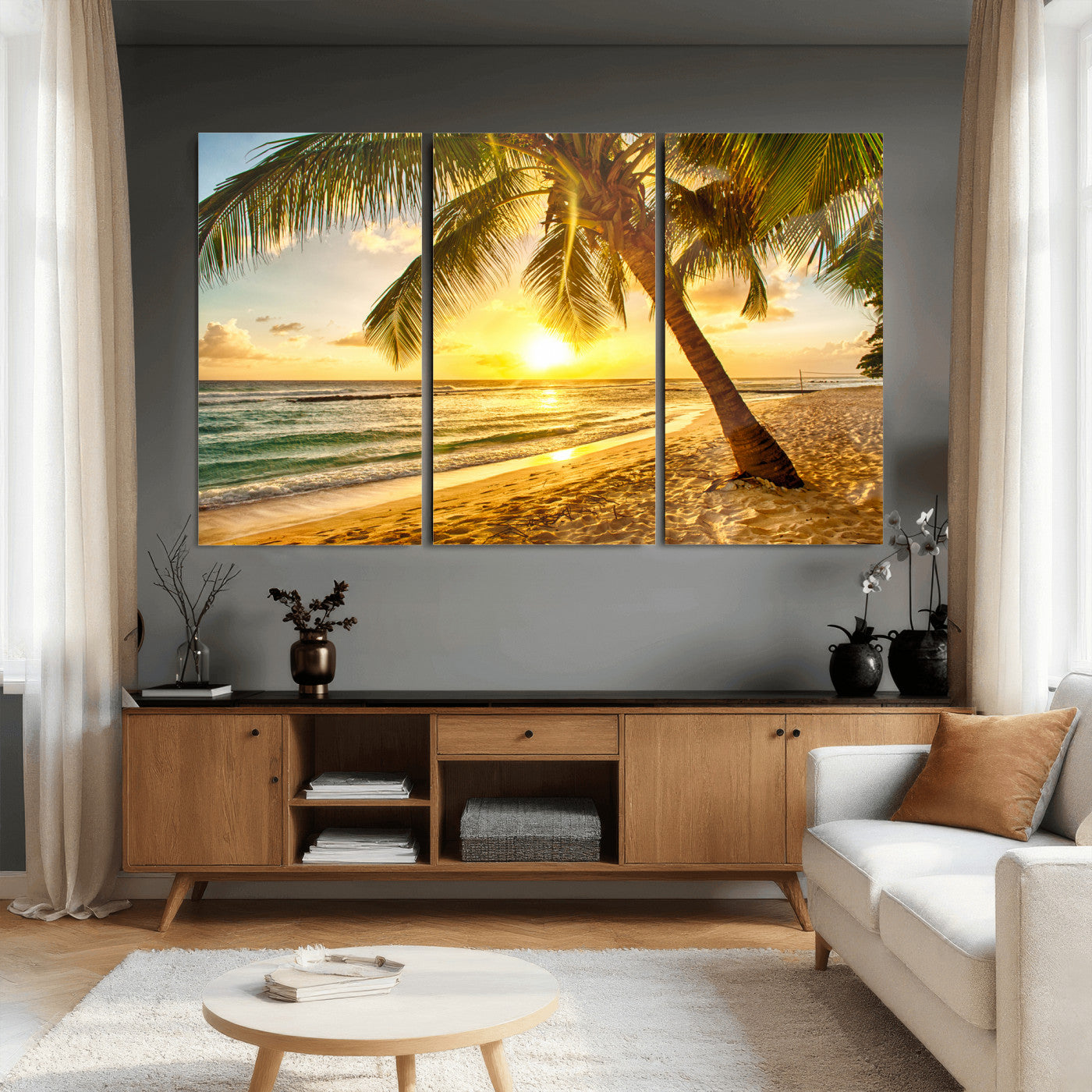 33628-MGV-CV-36X24 - Beach Sunset Canvas Wall Art Print - Tropical Beach Canvas Wall Art Print – Vibrant Palm Trees and