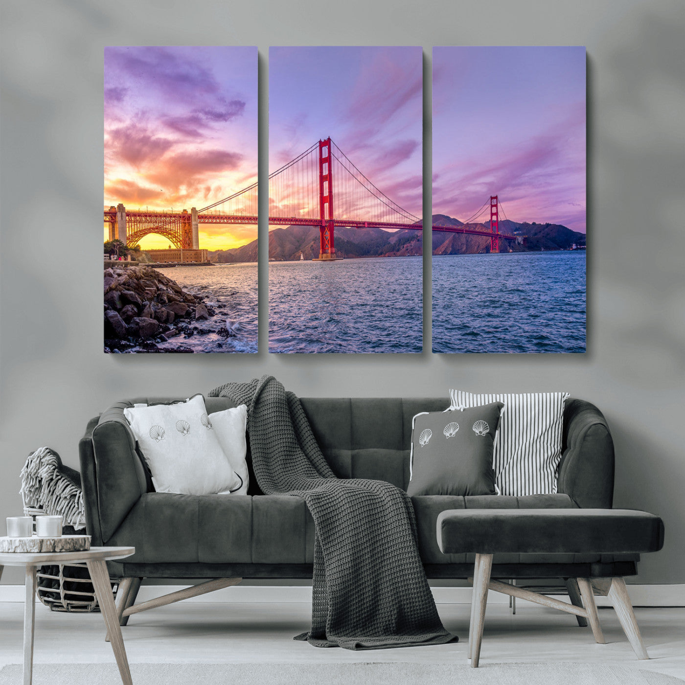 -Golden Gate Bridge Wall Art Canvas Print – Framed San Francisco Sunset Scene with Cityscape Artwork for Home, Office
