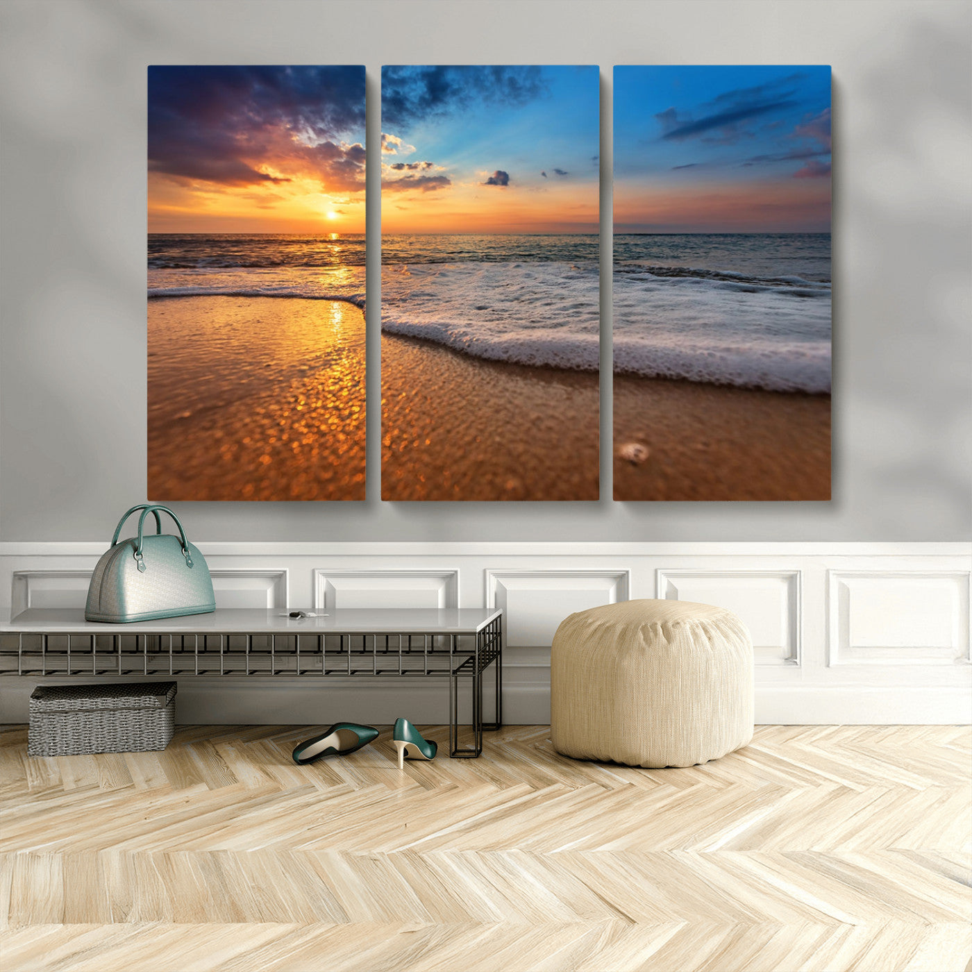 12740-MGV-CV-48X32-3P-Sunset and Beach at Night Wall Art Canvas Print