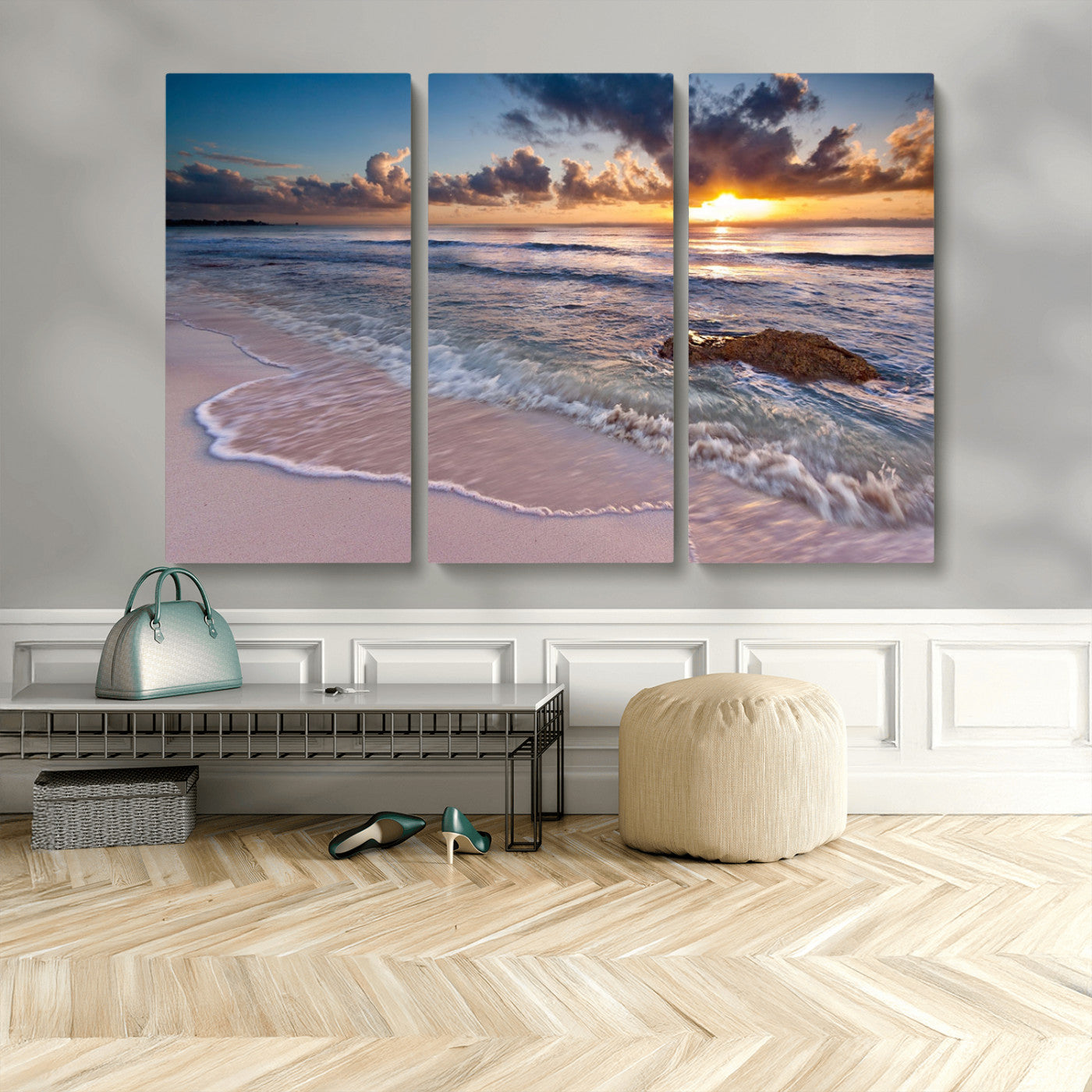 94906-MGV-CV-48X32-3P-Sea Ocean Sunset Beach Wall Art Canvas Print