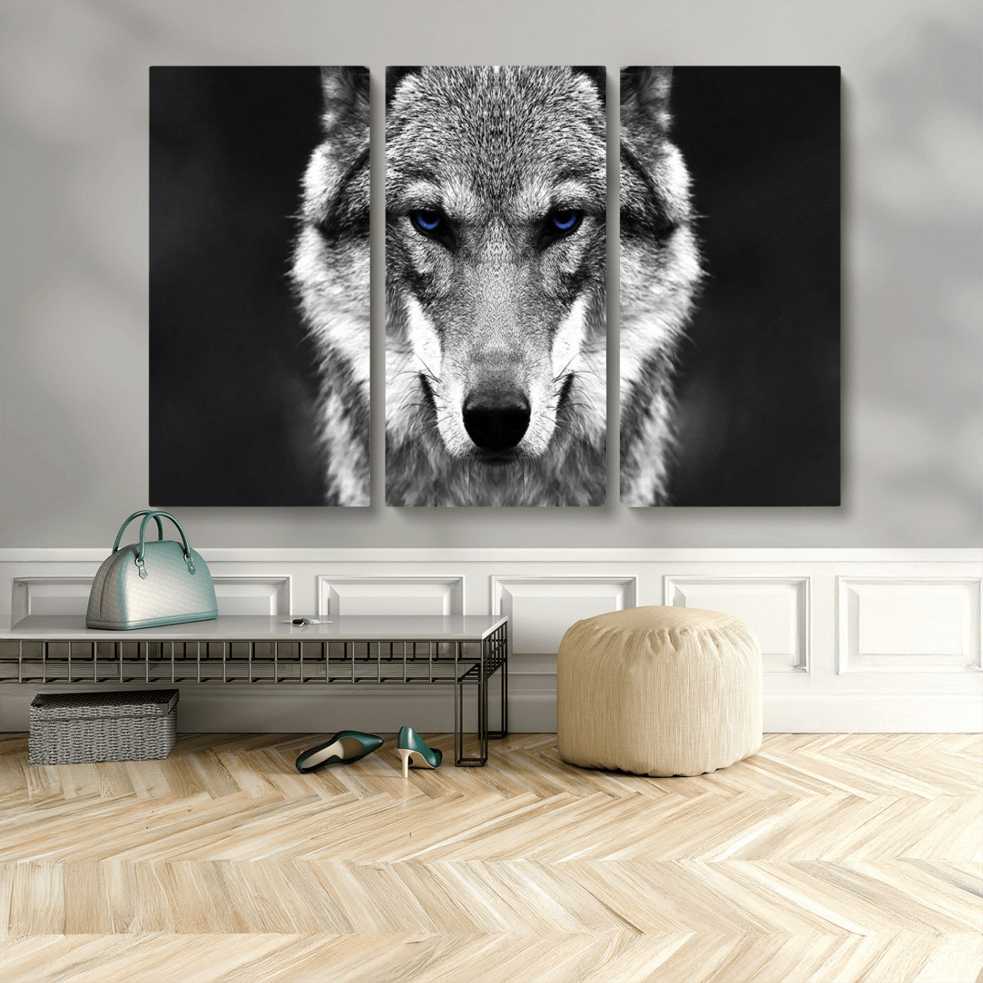-Black and White Wild Wolf Wall Art Canvas Print