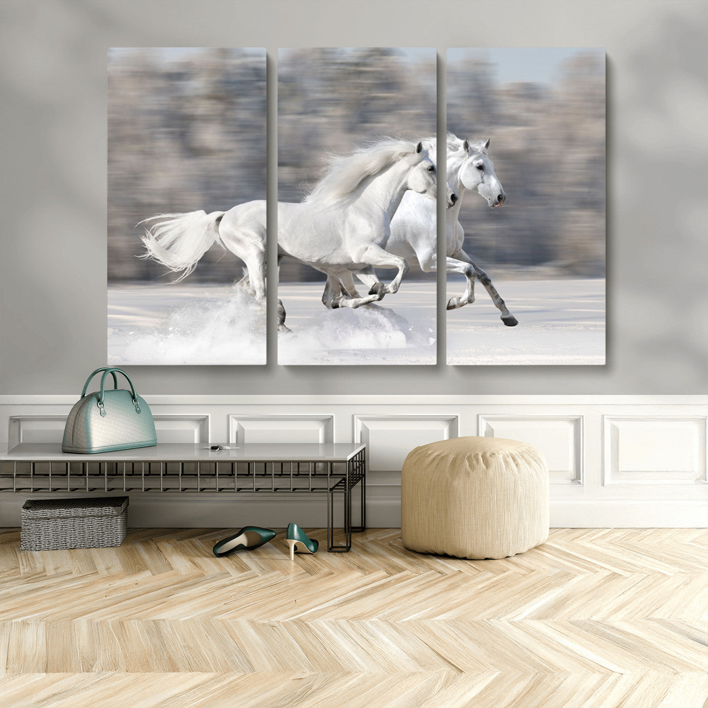 30973-MGV-CV-48X32-3P-The White Horses Wall Art, Framed White Horses Wall Art Canvas Print