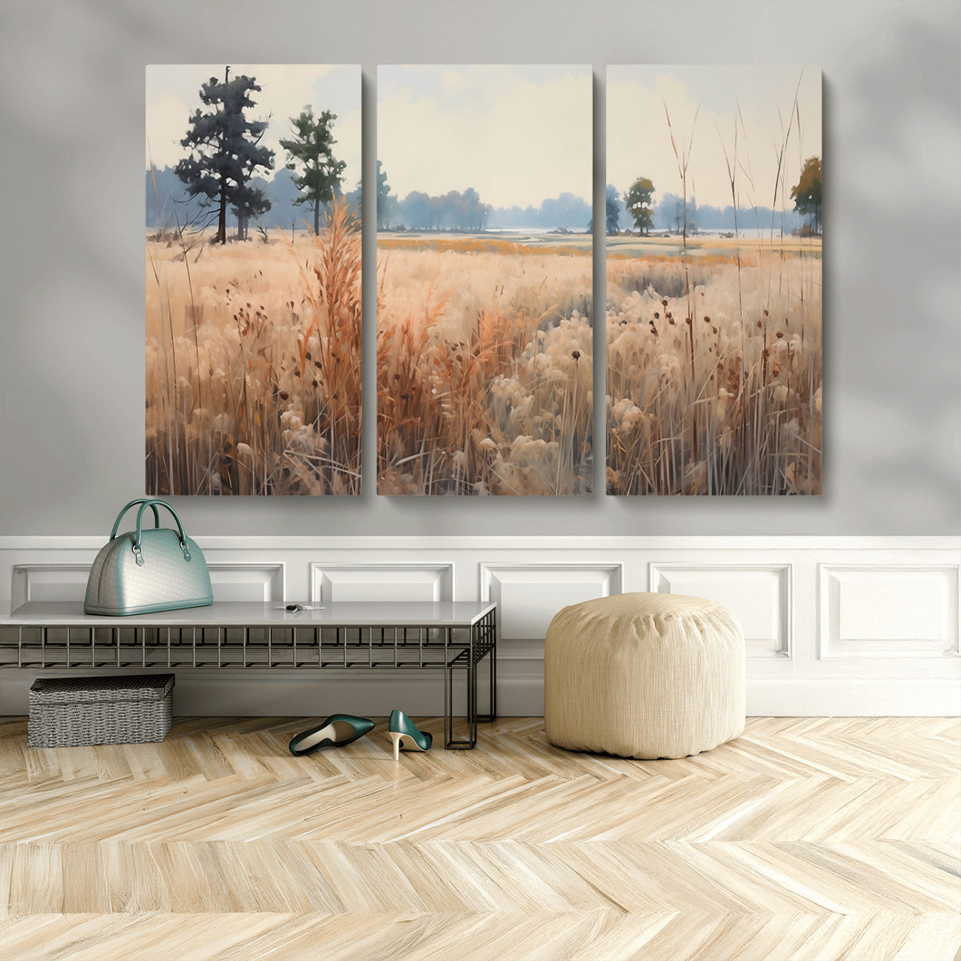 98822-MGV-CV-36X24-Golden Fields Canvas Wall Art Print – Serene Landscape of Nature’s Tranquility in Minimalist Modern