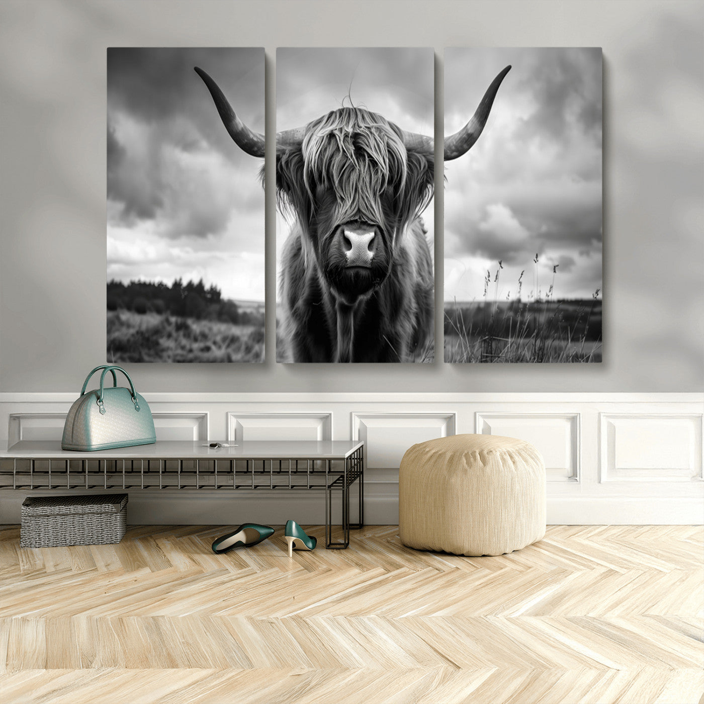 17924-MGV-CV-48X32-3P-Scottish Cow Wall Art Canvas Print | Longhorn Wall Art | Bighorn Animal Wall Art