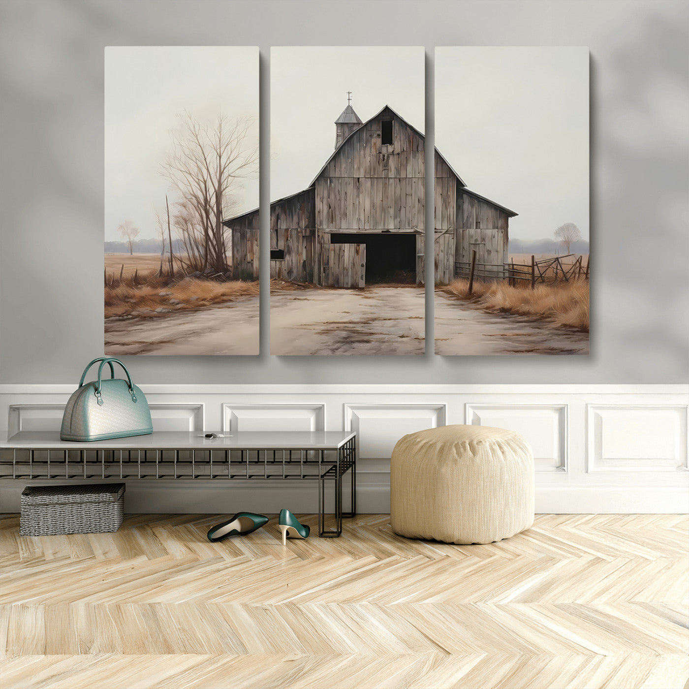 11602-MGV-CV-48X32-3P-Farmhouse Rustic Barn Wall Art Canvas Print – Framed and Ready to Hang – Perfect Addition to