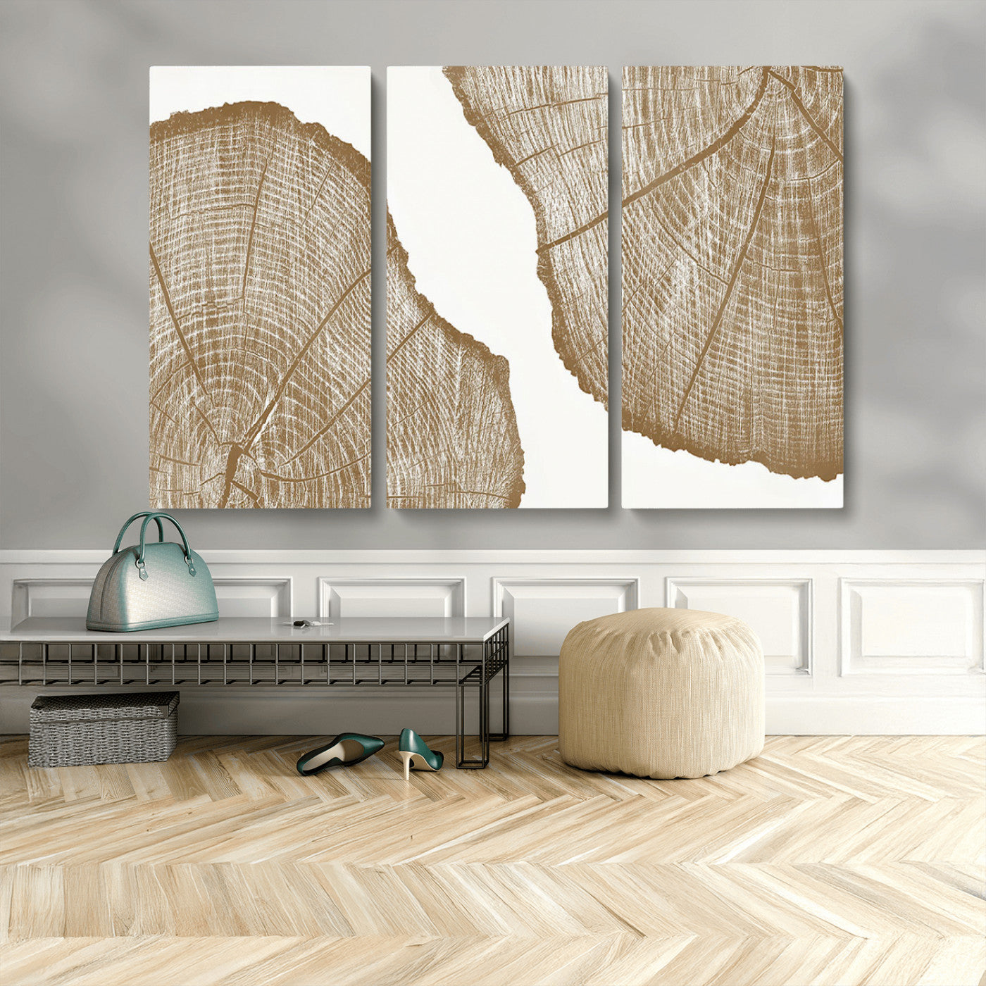 99692-MGV-CV-48X32-3P-Rustic Brown Tree Ring Wall Art Canvas Print – Framed and Ready to Hang – Elegant Nature-Inspired