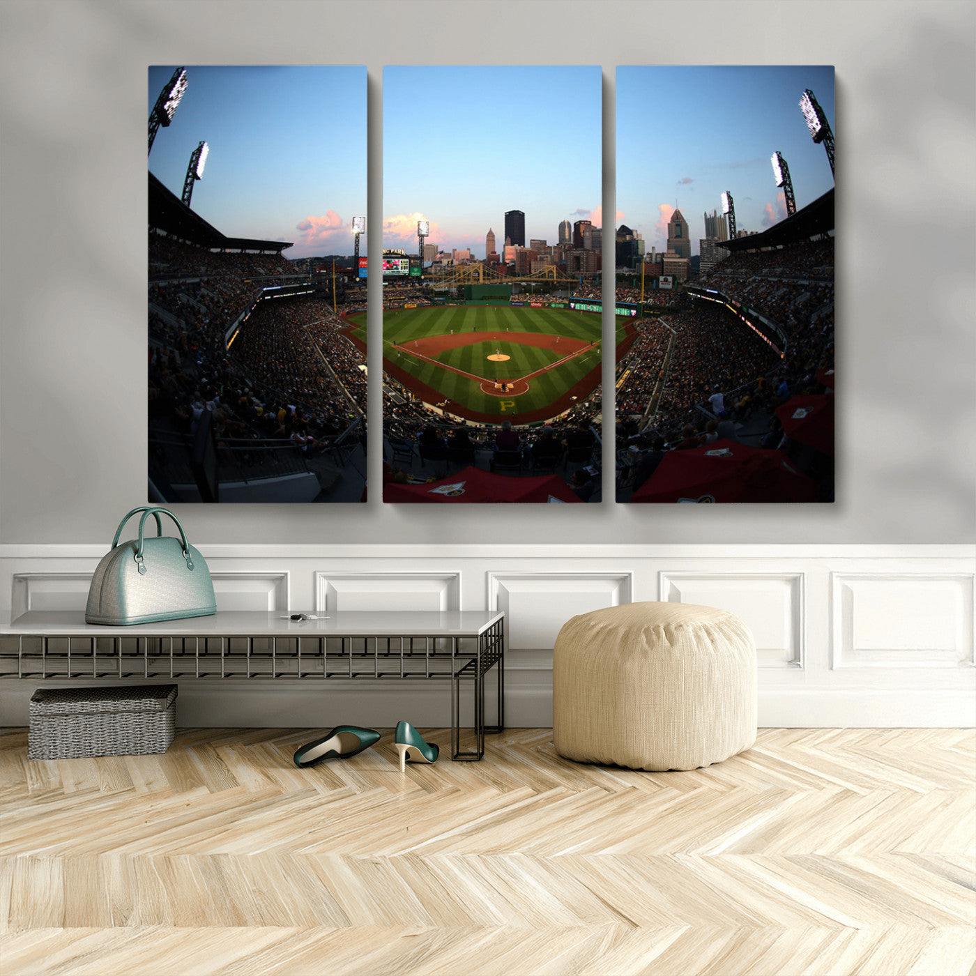 67670-MGV-CV-48X32-3P-PNC Park Evening Game Triple Canvas Wall Art - Pittsburgh Pirates MLB Match - PNC Park Stadium Wall
