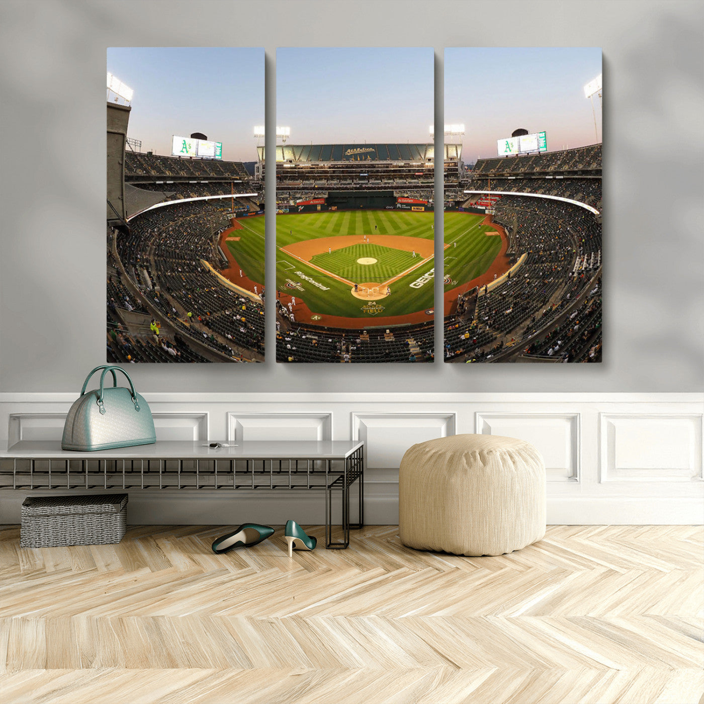 45272-MGV-CV-48X32-3P-Oakland Athletics Baseball Team Print - RingCentral Coliseum Stadium Wall Art Canvas Print