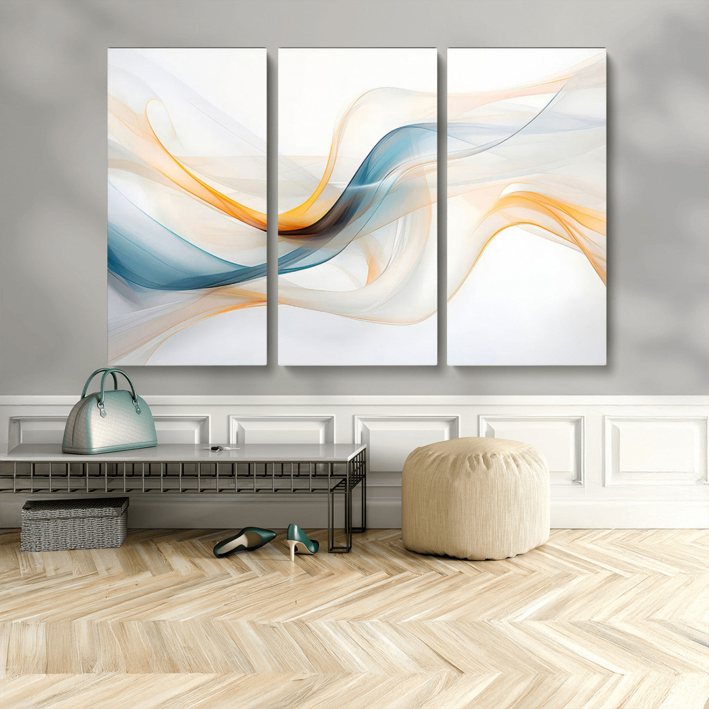 60881-MGV-CV-48X32-3P-Decorative Turquoise Abstract Wave Wall Art Canvas Print