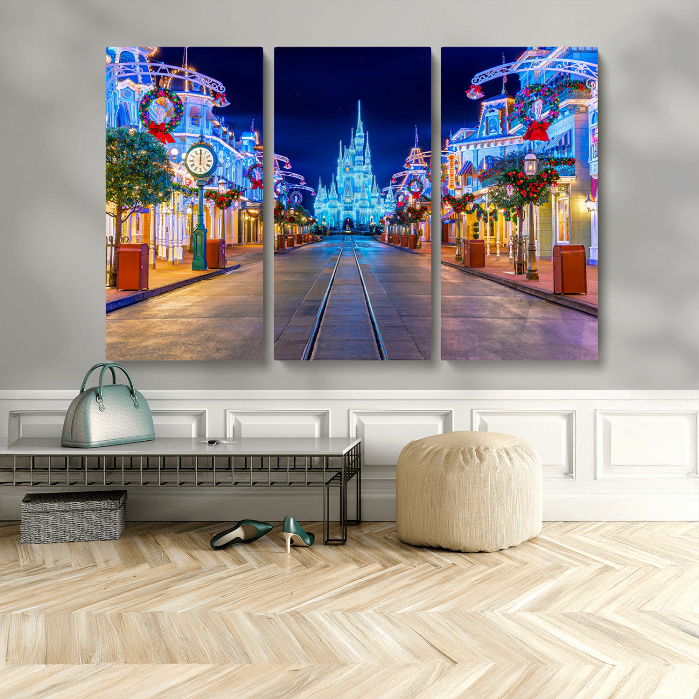 12470-MGV-CV-48X32-3P-Disney Castle Wall Art – Large Magic Kingdom Canvas Artwork, Fairytale Design, Kids Room Christmas Decor for Home, Office