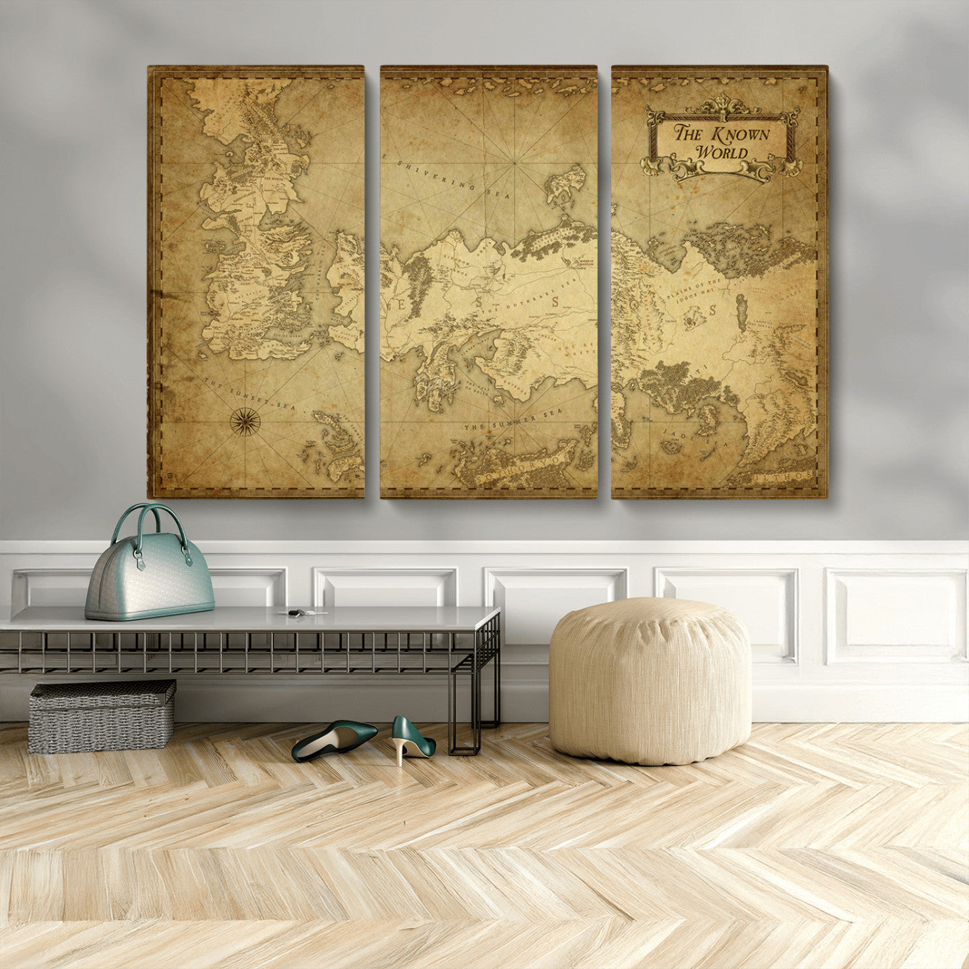 84658-MGV-CV-48X32-3P-Vintage Game of Thrones Map Wall Art | Westeros and Essos Antique Style Print | The Known World in