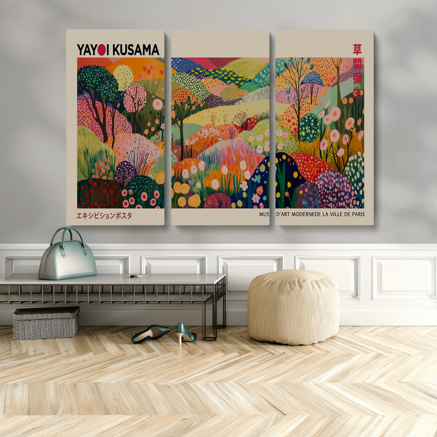 98921-MGV-CV-48X32-3P-Framed Yayoi Kusama 1986 Wall Art Print – Japanese Wall Art Print, Wabi Sabi Yayoi Kusama Print -