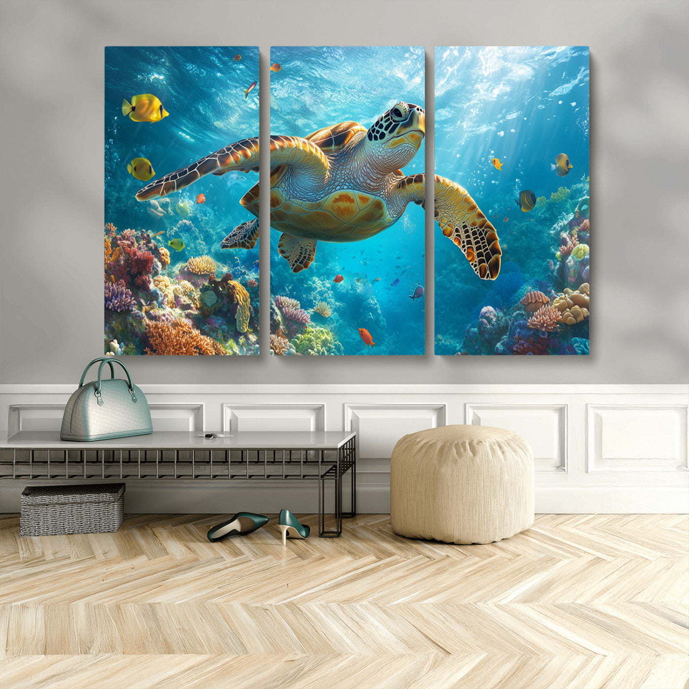 37623-MGV-CV-48X32-3P-Sea Turtle Underwater Canvas Wall Art Print - Vibrant Ocean Wildlife Decor, Marine Wall Art