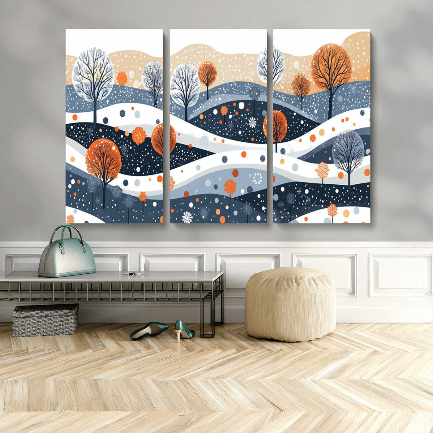 22651-MGV-CV-48X32-3P-Abstract Winter Landscape Canvas Wall Art Print - Large Colorful Nature Wall Decor