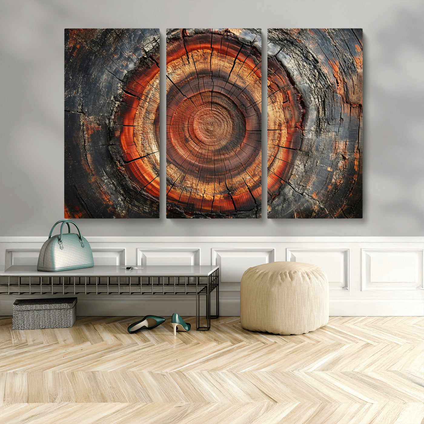 82212-MGV-CV-48X32-3P-Wood Grain Canvas Wall Art - Framed Abstract Tree Ring Framed Wall Art, Wood Grain Canvas Wall
