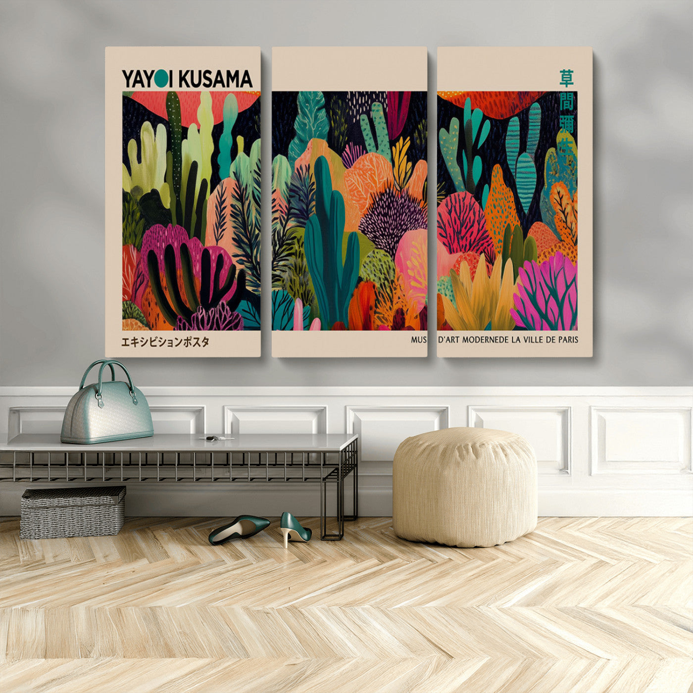 45711-MGV-CV-48X32-3P-Yayoi Kusama Wall Art Canvas Print, Abstract Art, Large Yayoi Kusama Framed Canvas Print, Japanese
