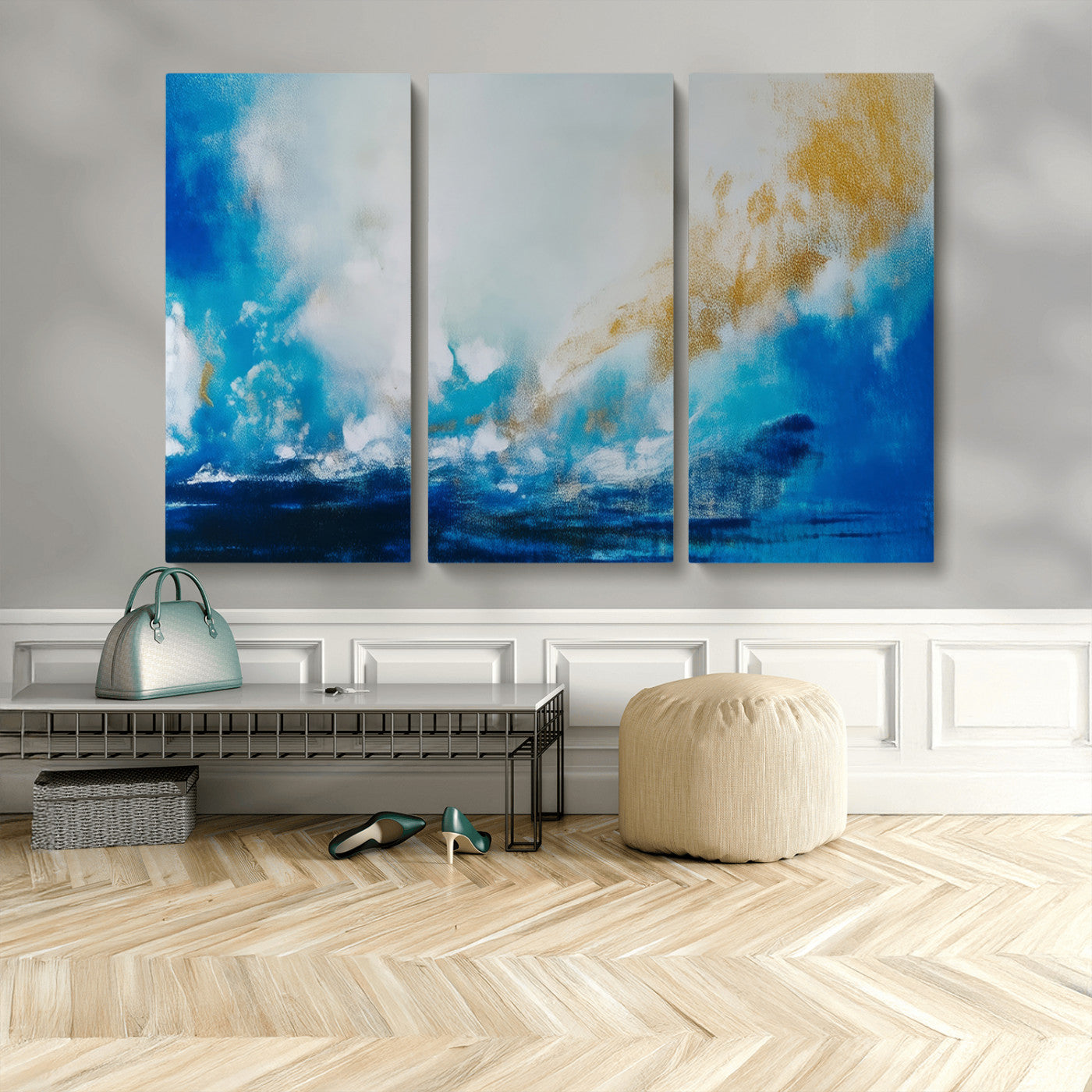 84745-MGV-CV-48X32-3P-Blue Abstract Print - Dynamic Ocean-Inspired Canvas Wall Art