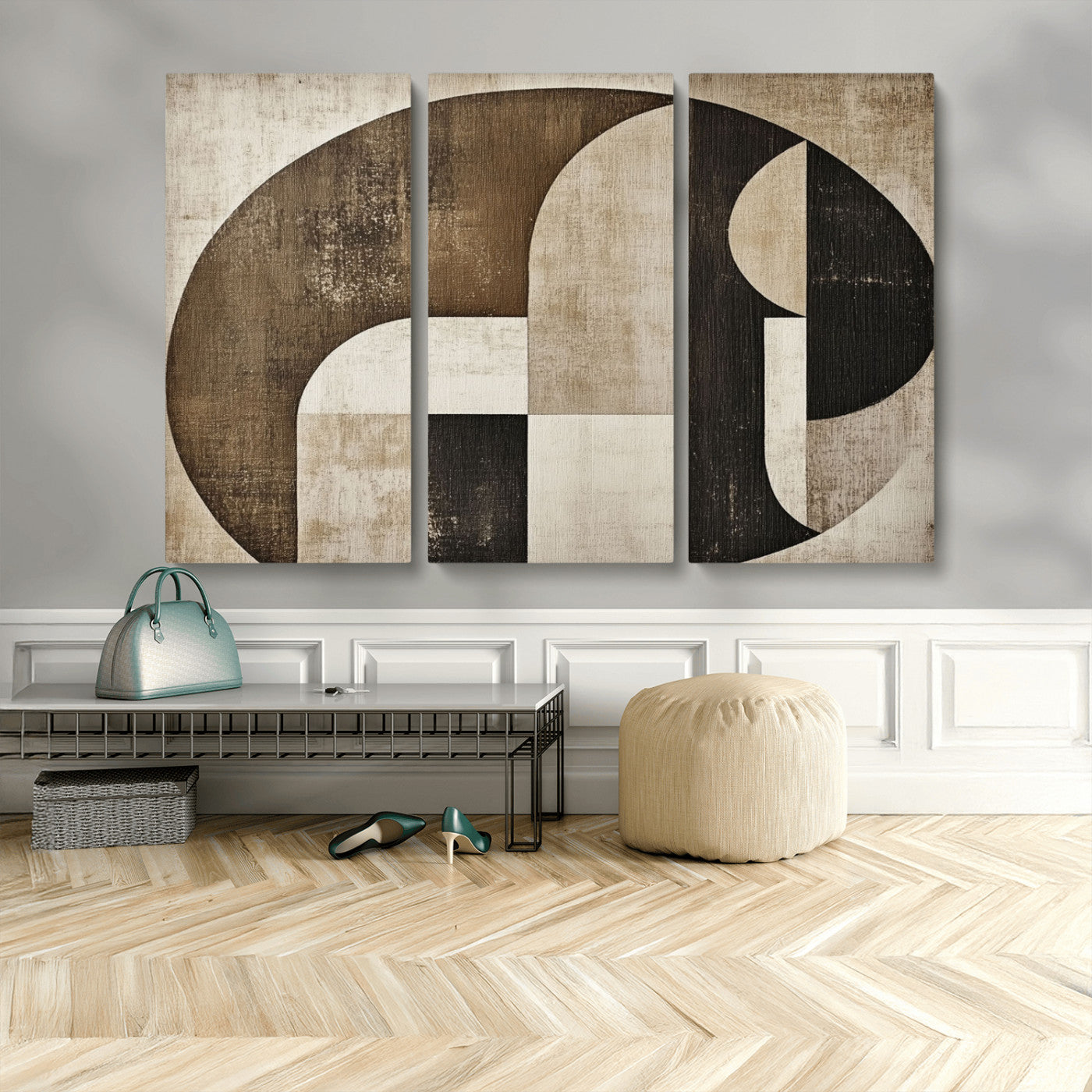 44796-MGV-CV-48X32-3P-Wabi Sabi Abstract Wall Art | Geometric Modern Minimalist Canvas Print with Neutral Mid Century Art