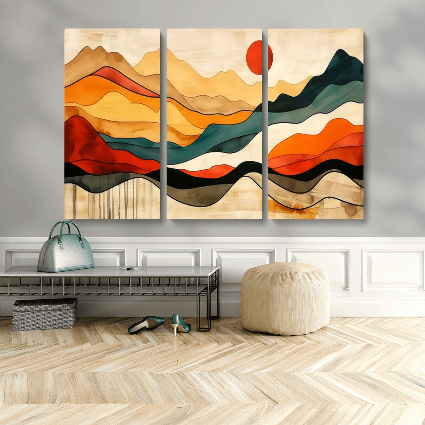 23241-MGV-CV-48X32-3P-Mid Century Wall Art Print - Abstract Woodland Print - Modern Art Panoramic Mountain Wall Art