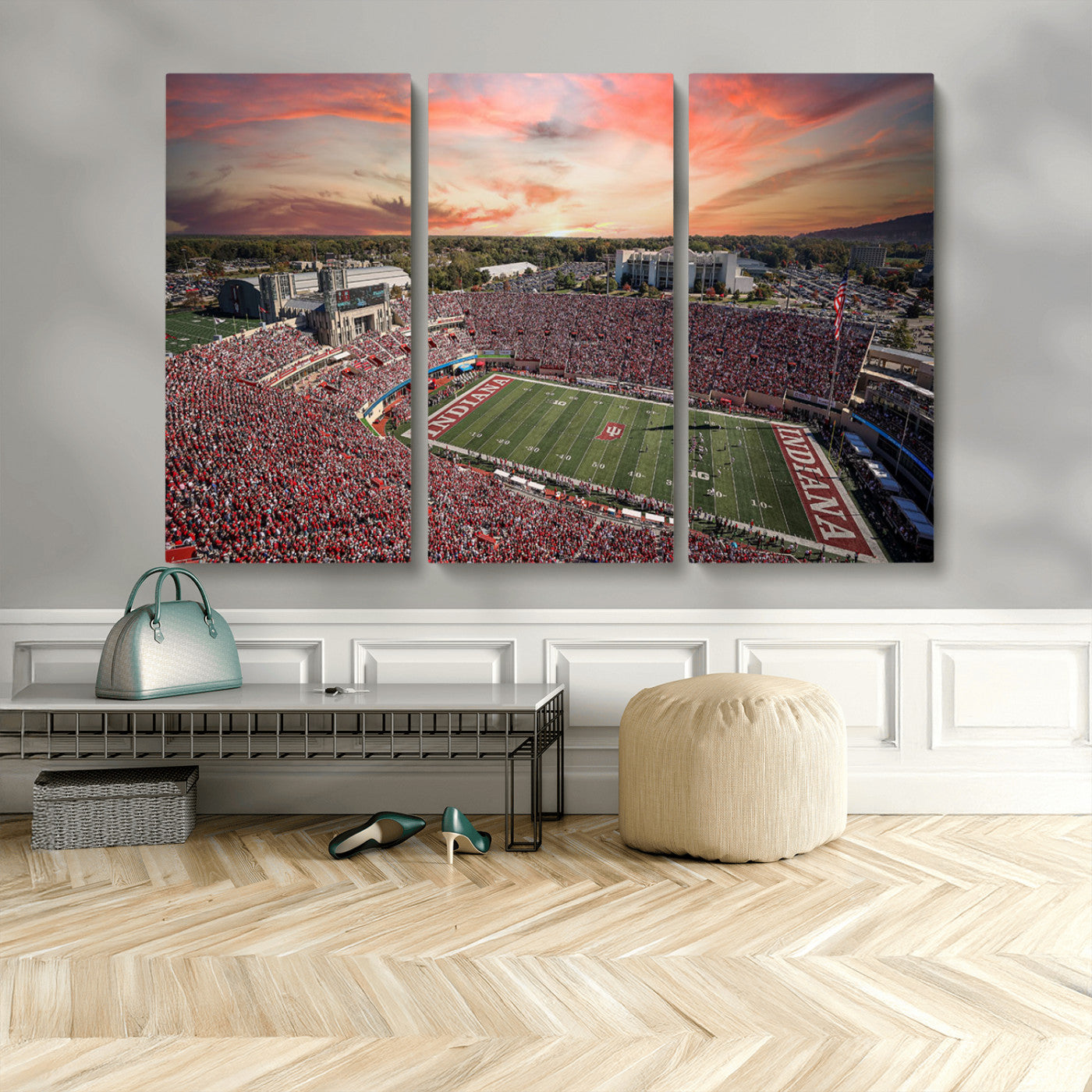 51135-MGV-CV-48X32-3P-Indiana Memorial Stadium Wall Art Canvas Print, Framed Studium Canvas Art, Indiana Memorial Stadium