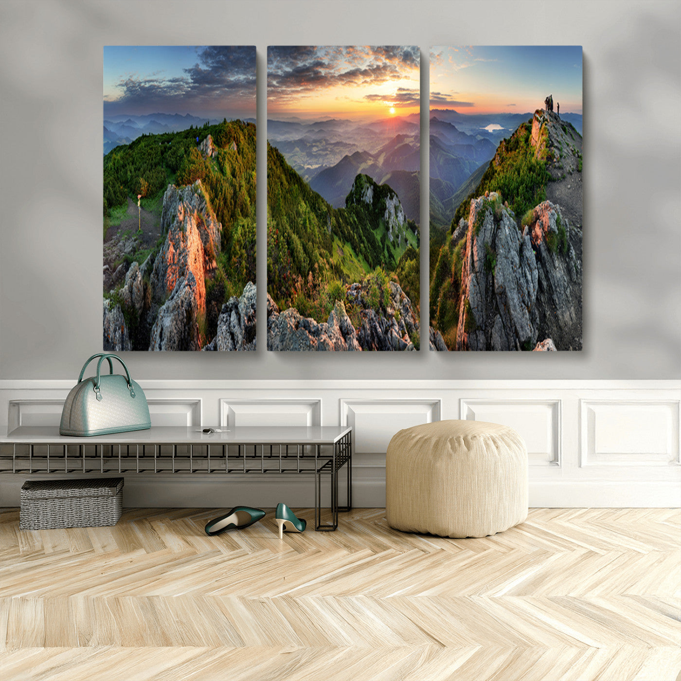 51582565-MGV-CV-48X32-3P-Mountain Sunset Panoramic Canvas Print – Scenic Wilderness Landscape, Majestic Summit , Multi-Panel