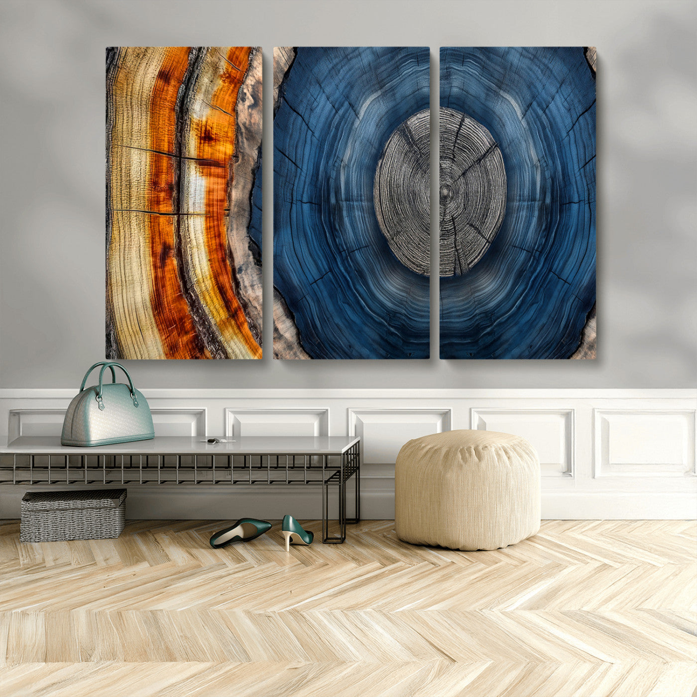 79754215-MGV-CV-48X32-3P-Abstract Tree Rings Wall Art Canvas Print - Wood Grain Rings Artwork Print - Nature Woodland Modern