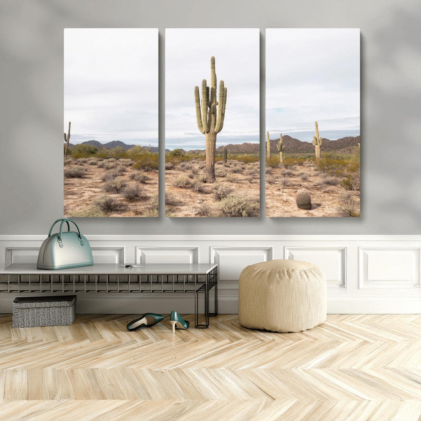 MGV-CV-48X32-3P - Saguaro Cactus Wall Art Canvas Print, Framed Desert Cactus Art Picture Print, Earthy Desert Perfect Southwestern Boho Decor Artwork