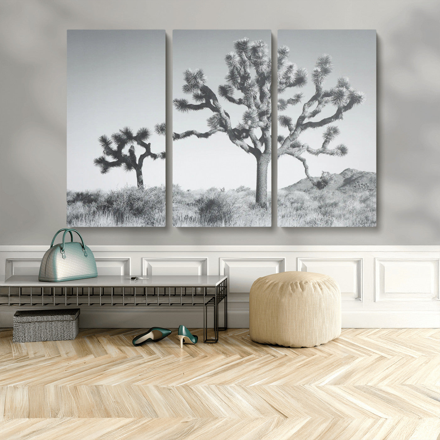 29996209-MGV-CV-48X32-3P-Joshua Tree Wall Art Canvas Print – Framed Black White Desert Landscape Southwestern Nature Artwork for Home Office