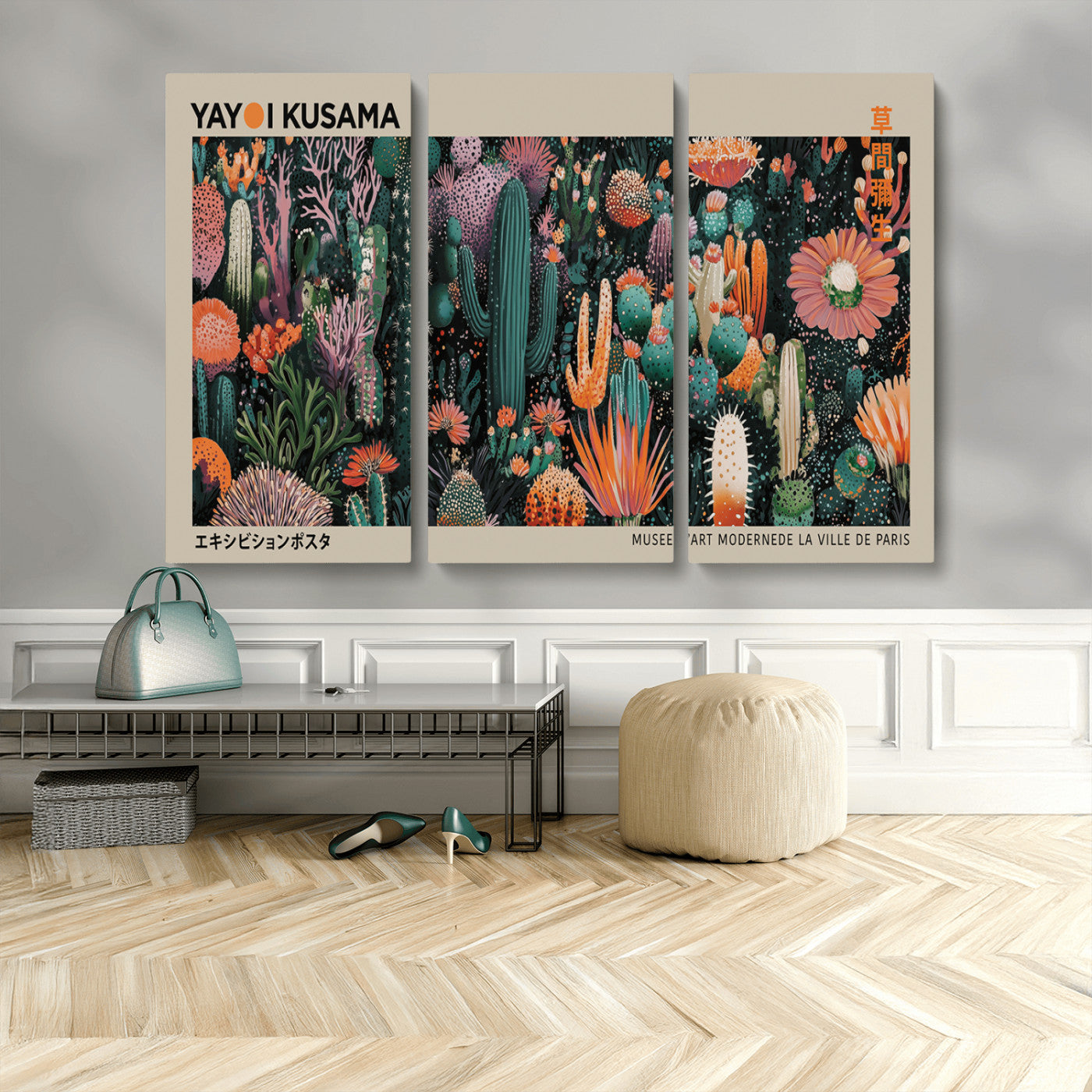 20505520-MGV-CV-48X32-3P-Yayoi Kusama Art Print Canvas – Abstract Mount Fuji Japanese Wall Art Contemporary Modern Artwork for Home, Office