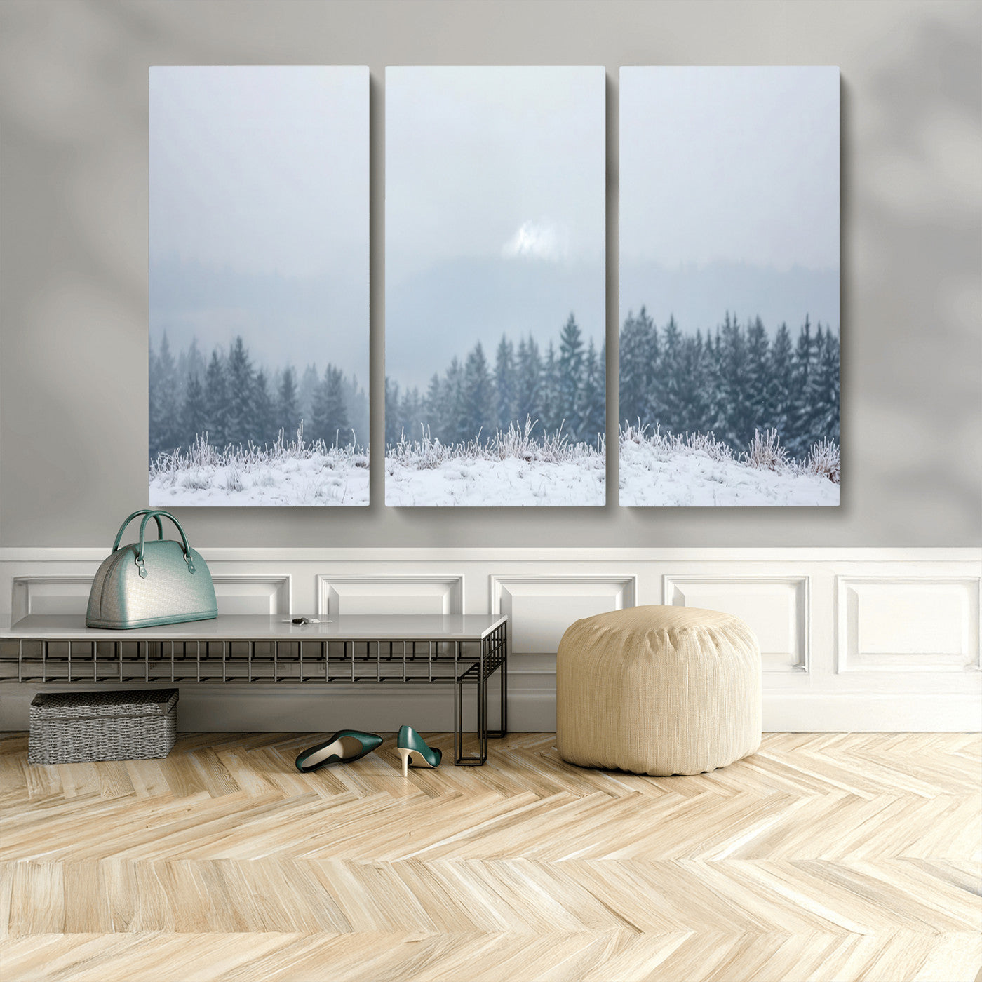 33033082-MGV-CV-36X24-Winter Forest Wall Art Canvas Print – Framed Snowy Landscape Art Picture Misty Tree Scene Artwork for Home Office