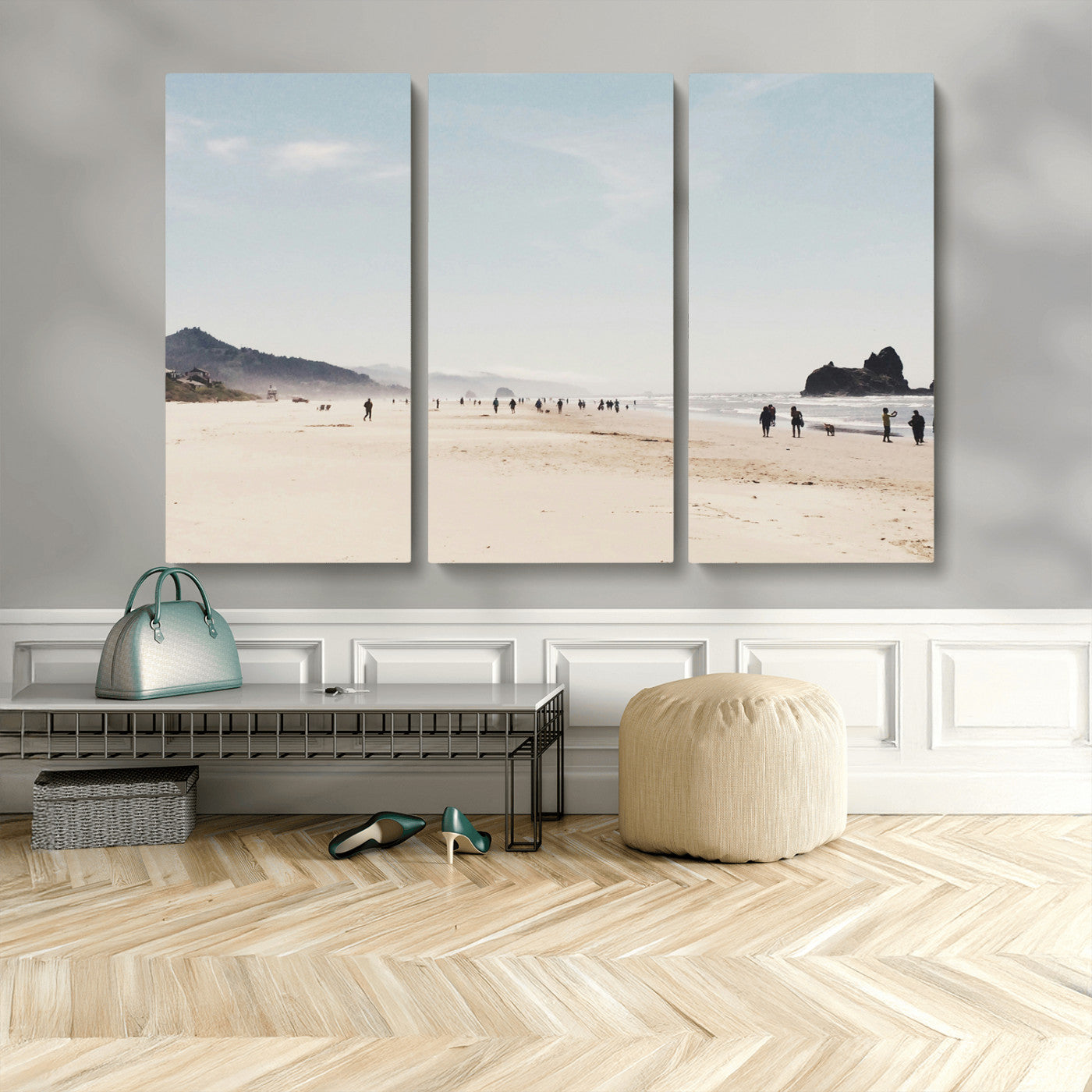 28307820-MGV-CV-48X32-3P-Minimalist Beach Wall Art Canvas Print – Framed Coastal Serenity Soft Sand Nature Scene Artwork for Home Office