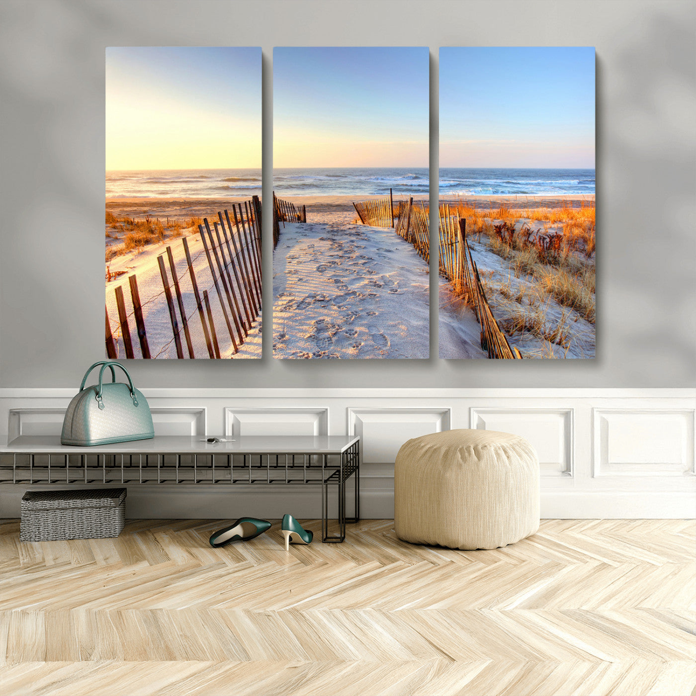 73351887-MGV-CV-48X32-3P-Ocean Sunset Wall Art Canvas Print – Nautical Beach Photography Summer Coastal Serenity Artwork for Home, Office