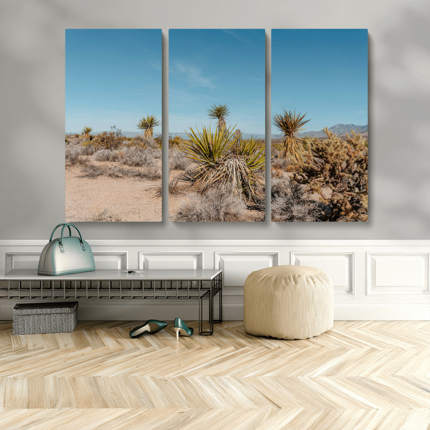35156165-MGV-CV-48X32-3P-Joshua Tree Wall Art Canvas Print – Framed Desert Landscape Warm Earth Tones Southwestern Minimalist Artwork for Home, Office