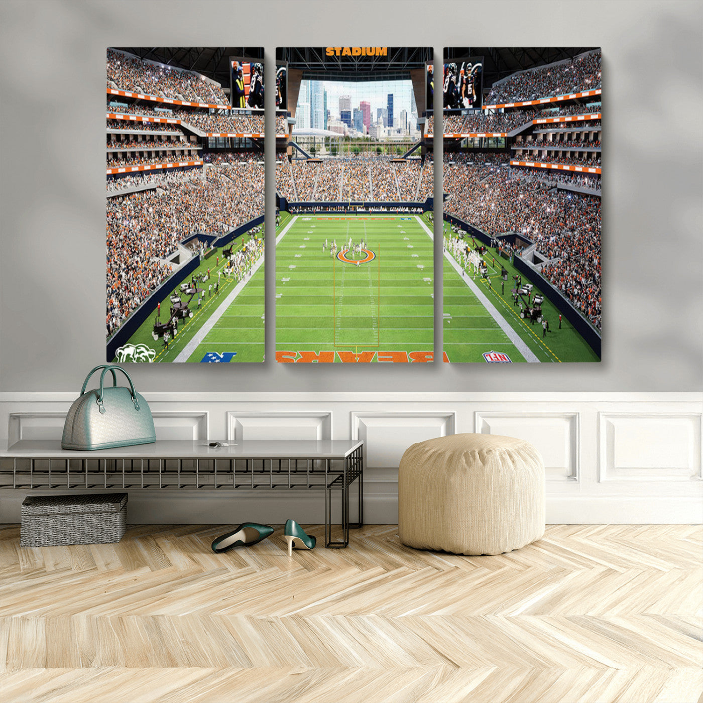 76935553-MGV-CV-48X32-3P-Chicago Bears Soldiers Field Wall Art Canvas Print – Framed Football Stadium Artwork for Home, Office, Living Room