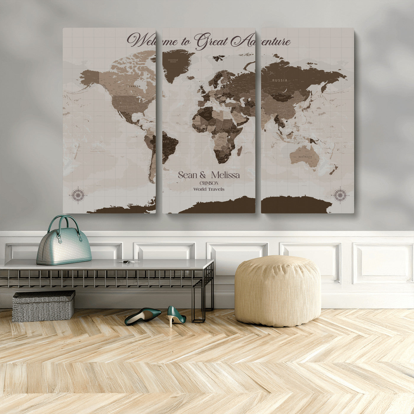 Rehber01-MGV-CV-36X24-Custom Push Pin World Map Wall Art Canvas Print – Personalized Travel Tracker with Pins Framed Large for home, office