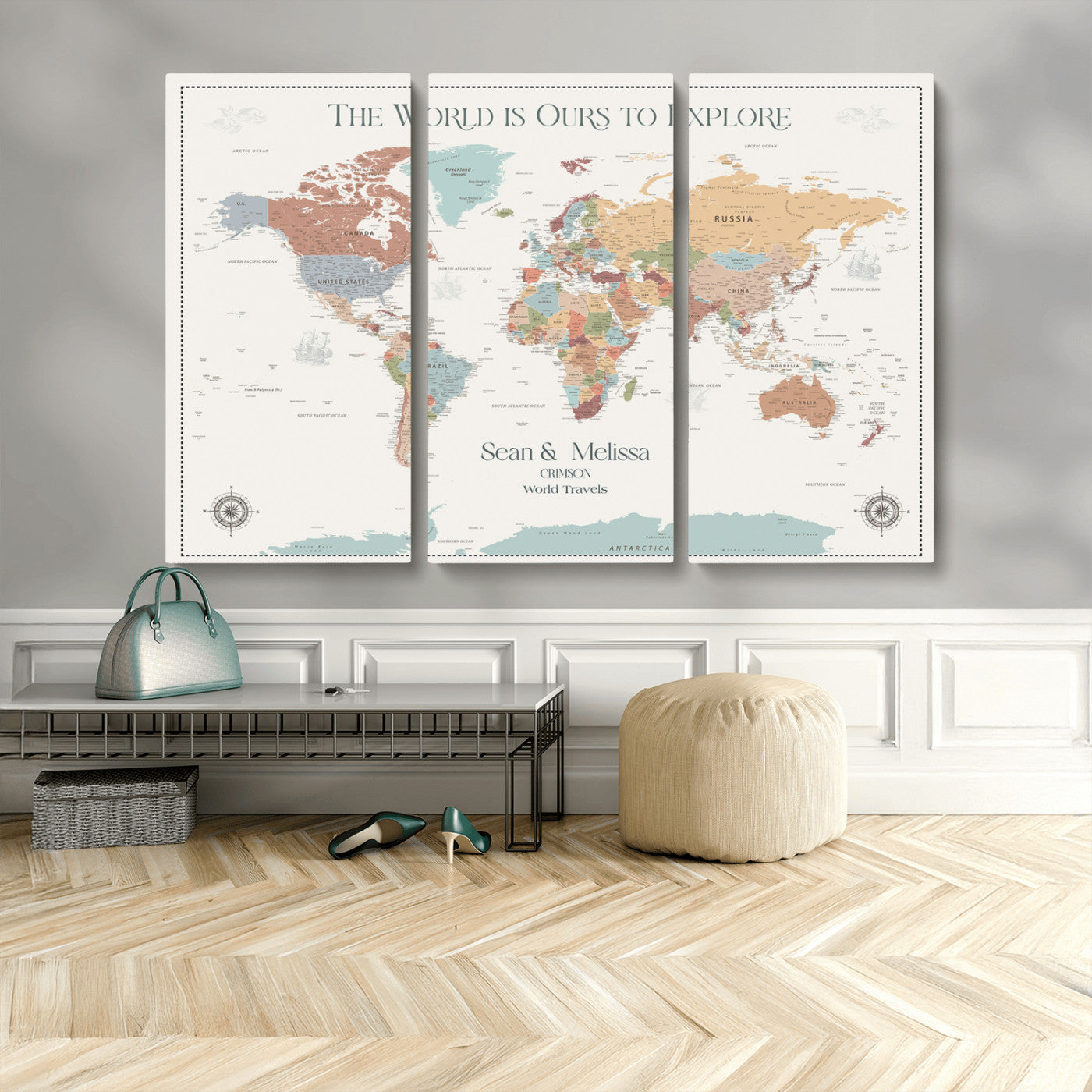 Rehber01-MGV-CV-36X24-Custom Push Pin World Map Wall Art Canvas Print – Personalized Travel Tracker with Pins Framed Large for home, office