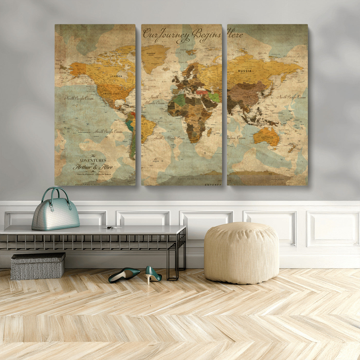 40572820-MGV-CV-36X24-Personalized World Map Canvas – Custom Framed Push Pin Travel Map Wall Art, Vintage Style Gift for Couples