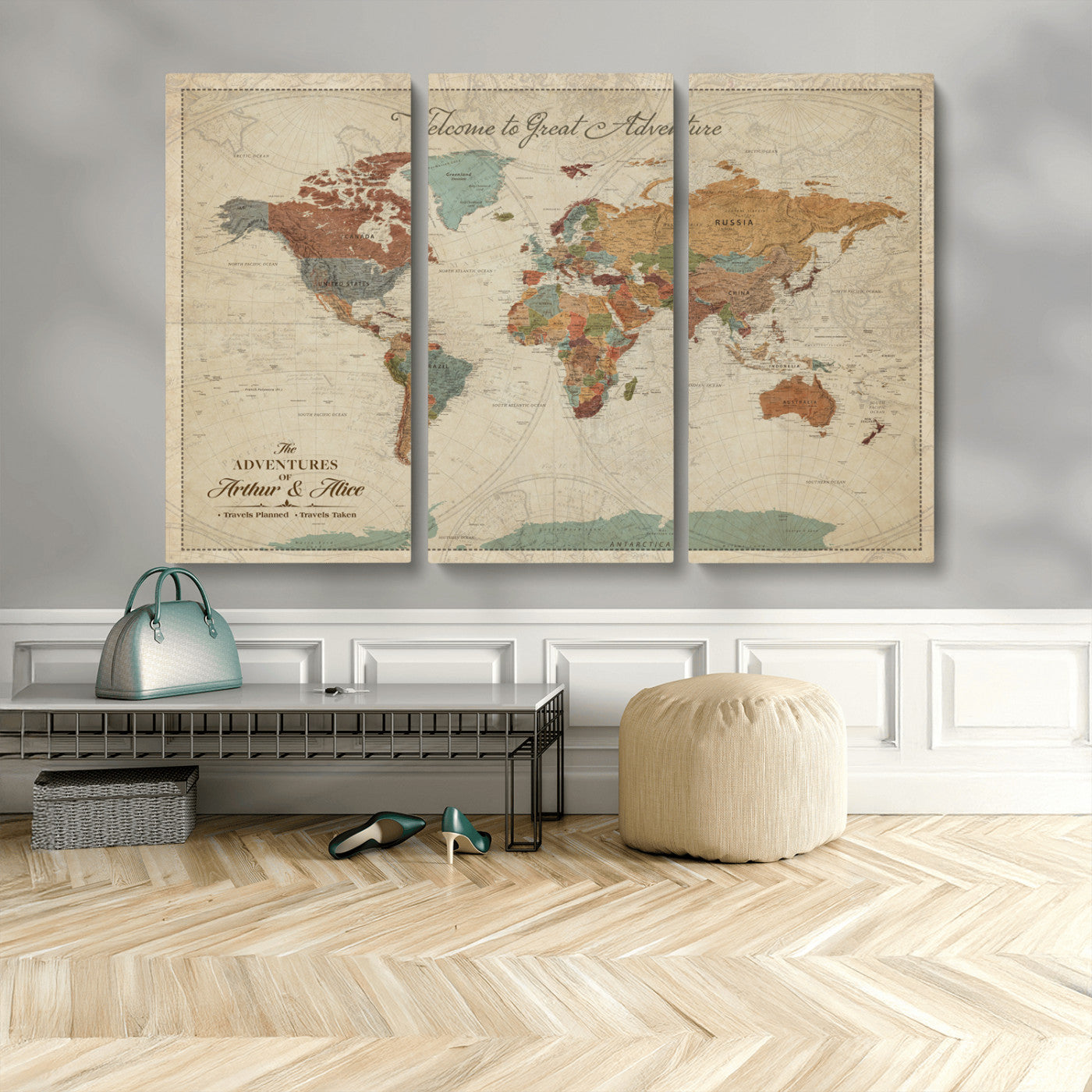 Rehber01-MGV-CV-36X24-Personalized Antique World Map Canvas Print – Custom Push Pin Travel Map Vintage Gift for Couples Explorers for Home, Office